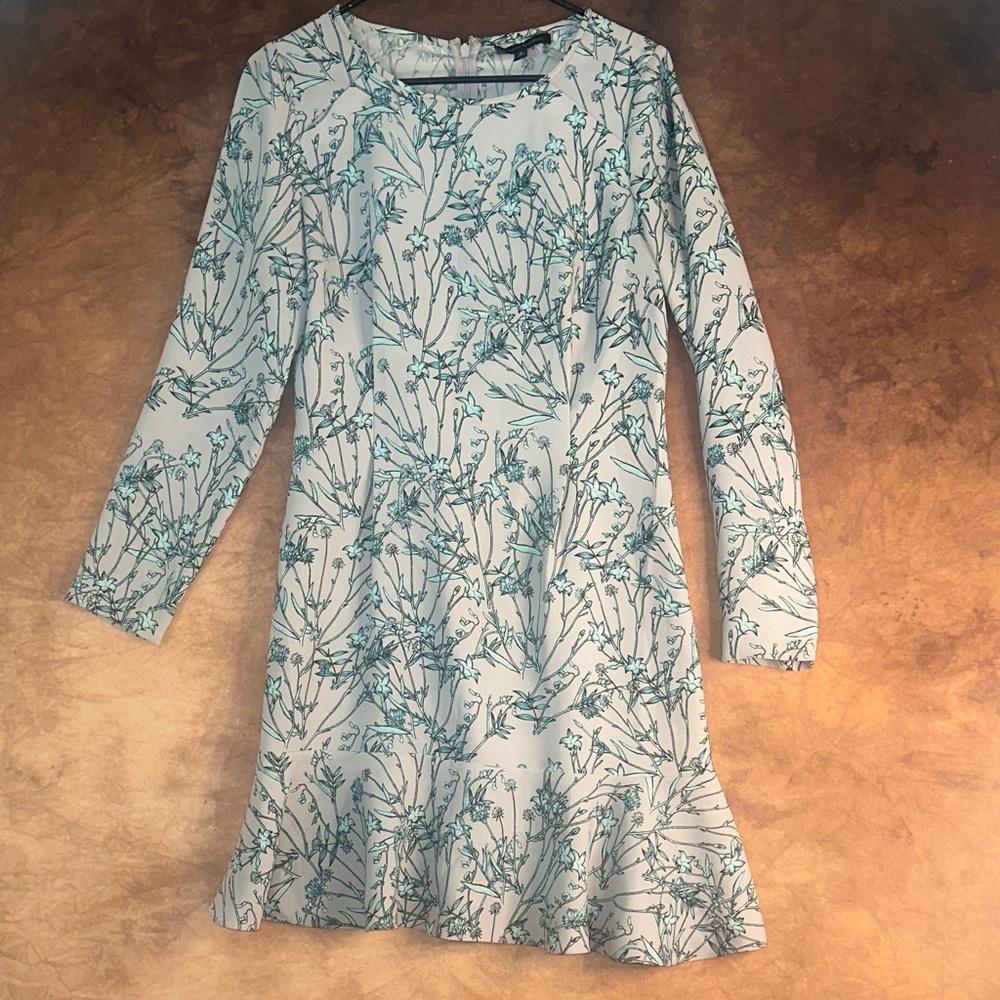 Banana Republic Teal Floral Long Sleeve Dress